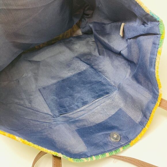 Shopper Purse Tote Eco‎ Bag 17"  Yellow & Green Tropical Paper Handmade - Picture 4 of 6